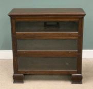 THREE SHELF LIBRARY BOOKCASE with up and over glazed doors, 107 (h) x 103 (w) x 35cms (d)