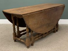 SUBSTANTIAL OAK GATE-LEG TABLE circa 1900s, on turned and block supports, 76 (h) x 169cms (width/