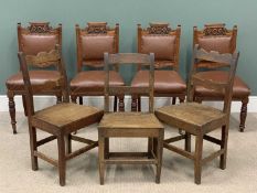 TWO PART-SETS OF CHAIRS comprising set of four carved back and rexine covered dining chairs and