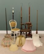 GROUP OF FURNISHINGS including vintage desk elbow chair, quantity of antique standard lamps, etc