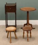FOUR ITEMS OF VINTAGE FURNITURE including antique mahogany tripod table, 49 (h) x 48cms (diam), a
