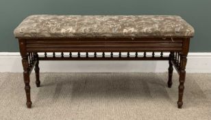 PLUS LOT 49 - EDWARDIAN DUET PIANO STOOL having upholstered top, 53 (h) x 105 (w) x 40cms (d)