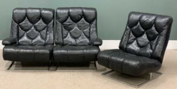 MID CENTURY 'TETRAD NUCLEUS' THREE PIECE MODULAR SOFA with black coloured upholstery and chrome