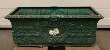 GARDEN PLANTER TROUGH in green painted cast-metal, 30 (h) x 80 (w) x 39cms (d)
