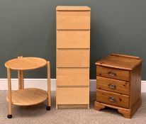 VARIOUS MODERN FURNITURE including three drawer narrow pine chest, 61 (h) x 46 (w) x 47cms (d), a