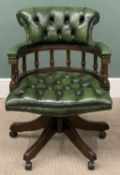 BUTTONED LEATHER OFFICE SWIVEL CHAIR in racing green, 84 (h) x 61 (w) x 50cms (d) Provenance:
