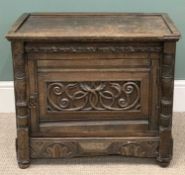 SMALL CARVED OAK CUPBOARD having a single door, 57 (h) x 66 (w) x 41cms (d) Provenance: private