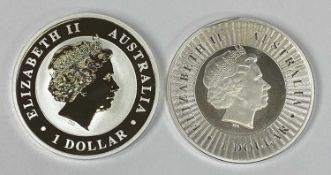 TWO ELIZABETH II AUSTRALIA SILVER ONE DOLLAR COINS, each 1oz, 2017 Koala and 2017 Kangaroo, in