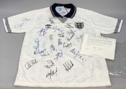 SIGNED ENGLAND FOOTBALL SHIRT, circa 1993, Umbro, size 97-102cms, signed by the England squad