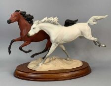 FRANKLIN MINT PORCELAIN EQUESTRIAN GROUP, 'Racing the Wind' by Pamela du Boulay, 26cms (h) with