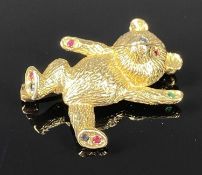 9CT GOLD TEDDY BEAR BROOCH, gem set, 3.5cms (h), 7.5gms Provenance: private collection Conwy
