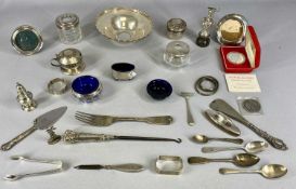 GROUP OF SMALL SILVER/SILVER MOUNTED COLLECTABLES including dressing table jars, miniature