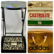 COLLECTABLES GROUP including vintage 'Castrolite' oil can, retro vinyl Adidas sports bag etc.