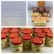 SET OF FIFTEEN RETRO TIN KITCHEN CONTAINERS, floral decorated with red lids and various vintage