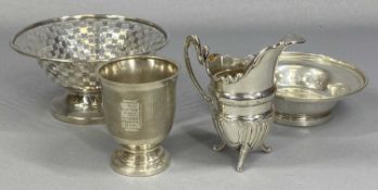 GROUP OF SMALL SILVER COLLECTABLES, George V christening mug with engine turned decoration,
