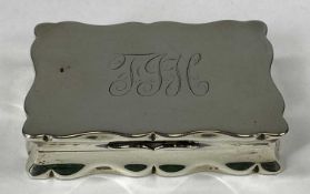 GEORGE V SILVER SNUFF BOX, monogrammed hinged cover, gilded interior, Birmingham 1922, Deakin and