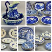COLLECTION OF 19TH CENTURY BLUE & WHITE TRANSFER DECORATED CHINA including oval meat platters,