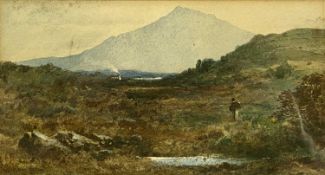 WILLIAM DEAN BARKER RCA (British 1830 - 1888) watercolour - Welsh moorland with figure in