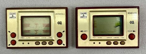 TWO RETRO GAME & WATCH HANDHELD LCD VIDEO GAMES, 'Headache' and 'Manhole' Provenance: private