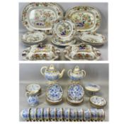 LATE 19TH CENTURY BLUE & WHITE GILT EDGED TEA SERVICE, over 30 pieces and a Stone China dinner