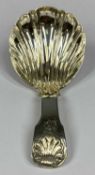 GEORGE IV SILVER CADDY SPOON with shell moulded handle and bowl, London 1827, maker W. F., 9cms (