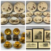 JAPANESE EGG SHELL TEA SERVICE, decorated with warriors, 19 pieces, a Japanese black lacquered tea