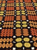 TRADITIONAL WELSH WOOLLEN BLANKET, geometric pattern in autumnal hues of brown, yellow and orange,