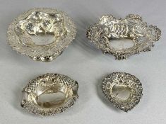 FOUR VICTORIAN SILVER BON-BON DISHES with pierced and repousse decoration, London 1892, William