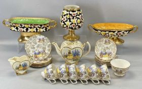 GROUP OF CERAMICS including a Queen Anne tea service and three Capodimonte type flower holders
