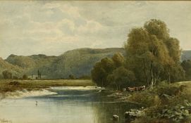 WILLIAM DEAN BARKER RCA (British 1830 - 1888) watercolour - Conwy Valley lake with cattle