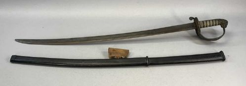 NAVAL CUTLASS, 19th century, 77cm single edged curved blade, lion head pommel, wire bound shagreen