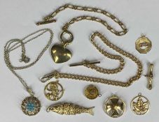 VARIOUS GOLD/GOLD TONE JEWELLERY, including articulated fish pendant, Maltese cross pendant,