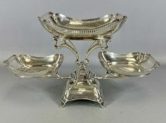 LARGE GEORGE V SILVER EPERGNE, central shaped rectangular bowl with pierced rim, smaller matching