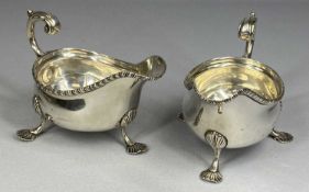 VICTORIAN SILVER SAUCE BOATS A PAIR, with acanthus capped loop handles, gadrooned rims and on