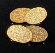 9CT ROSE GOLD OVAL CUFFLINKS A PAIR with scroll engraved decoration, 10.5gms Provenance: private