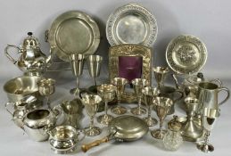 VARIOUS PEWTER & PLATED ITEMS including a boxed Selangor three-piece tea service, antique warmer