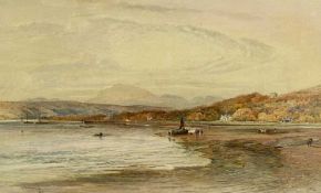 CHARLES BLATHERWICK (British 1874 - 1895) watercolour - extensive coastal view, figures and boats in
