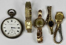 VARIOUS WATCHES including 9ct rose gold ladies wristwatch on flexible bracelet, Barraclough Leeds