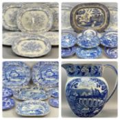 LARGE QUANTITY OF STAFFORDSHIRE BLUE & WHITE TRANSFER WARE including platters, meat plates, 30cms (