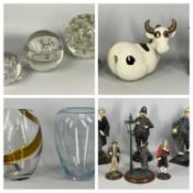 THREE MODERN GLASS DUMPS, 14cms (h) tallest, novelty crackle glaze creatures (3), 20cms (h) the