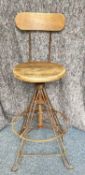STYLISH MID-CENTURY ARCHITECT'S STOOL with tubular frame, swivelling circular beech seat and