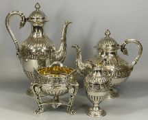 FINE QUALITY FOUR-PIECE PLATED TEA SERVICE BY ELKINGTON & CO, of circular form, each piece decorated
