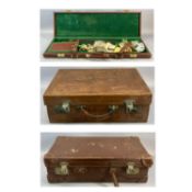 GUN CASE containing gun cleaning rods, and two vintage leather suitcases Provenance: private