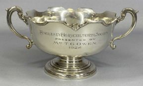EDWARD VII TWO HANDLED PRESENTATION BOWL with castellated rim, on circular foot, inscription '