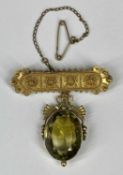 15CT GOLD BROOCH with citrine drop and safety chain, 10gms gross Provenance: private collection