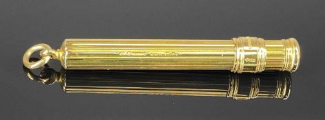 9CT GOLD PENCIL HOLDER, S. Mordan & Co., 6.5cms (l) to suspension loop, 12gms Provenance: private