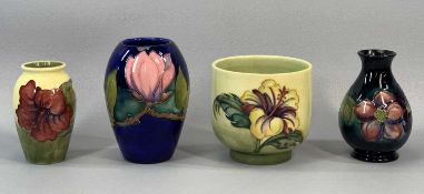 FOUR SMALL PIECES OF MOORCROFT, hibiscus pattern jardiniere, 10.5cms (h), impressed and with