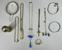 MIXED GROUP OF JEWELLERY including 9ct gold signet ring, 9ct gold crucifix and fine link chain, 7.