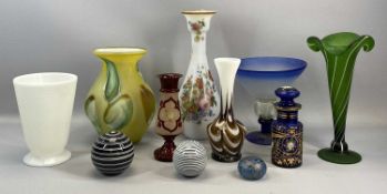 GROUP OF GLASSWARE including set of six sundae dishes, various paperweights, decorated vases, candle