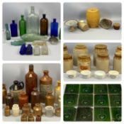 COLLECTION OF STONEWARE BOTTLES, CONTAINERS, SPIRIT BARREL, BED WARMER, JELLY MOULD & OTHER ITEMS